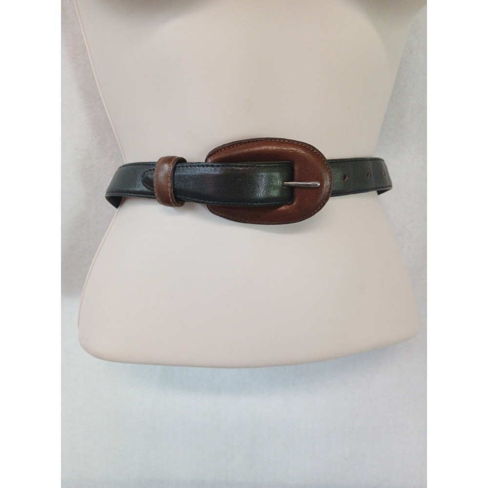 VTG 90s Linda Allard Ellen Tracy Italian Leather Belt Two Tone Black Brown M